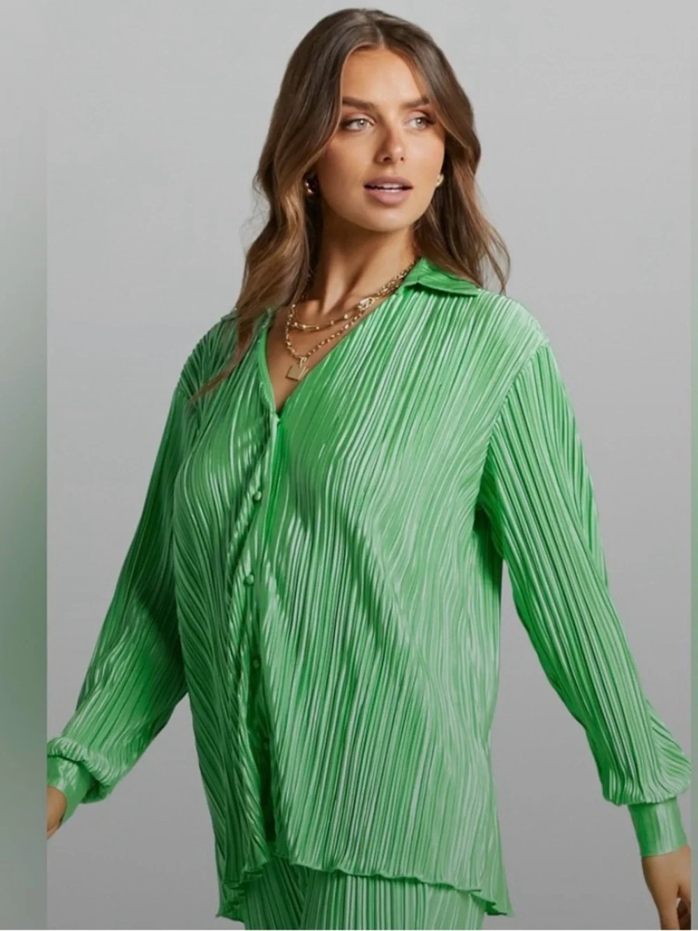 Showpo Green Pleated Matching Set with Wide Leg pant